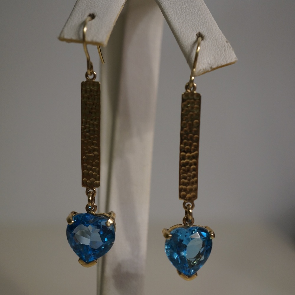 14KY Gold Handmade Genuine Blue Topaz Earrings